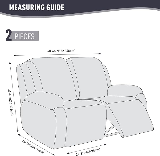 KinCam Recliner Covers, Stretch Reclining Chair Covers, Recliner Sofa Slipcovers Stripe Jacquard Recliner Couch Covers Furniture Protector Covers for Pet Kid (2 Seater, Dark Gray)