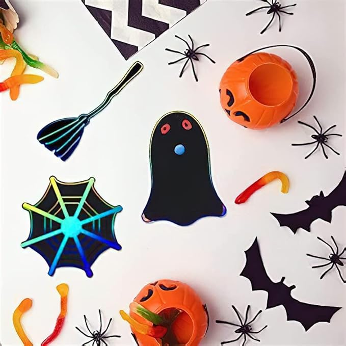 48 Pieces Halloween Scratch Crafts for Kids, DIY Rainbow Magic Scratch Paper, Bat Pumpkin Halloween Haunted House Arts and Crafts Ornaments Decoration for Halloween Activity Party Favor