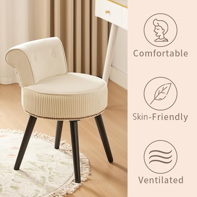 Vanity Stool with Back - Vanity Chair with Back Small Chair for Vanity Makeup Vanity Chair Velvet Vanity Stool Chair Tufted Accent Chairs Makeup Chair for Vanity for Women Girls and Kids