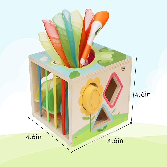 Ancaixin 6-in-1 Montessori Tissue Box Toy for 6+ Months Baby, Educational 1 Year Old Girl Boy Toys, Wooden Activity Cube, Puzzles 12-18 Months, Sensory Toys for Toddlers 1-3, Baby 1st Birthday Gift