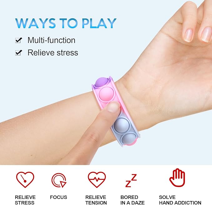 30 PCS Pop Bracelet it Fidget Toys Pack, Fidget Bracelet Birthday Party Gifts, Decompression Wristband with Autistic & ADHD,Fidget Wristband as Return Gifts for Kids, Fidgets Novelty Girls Toys