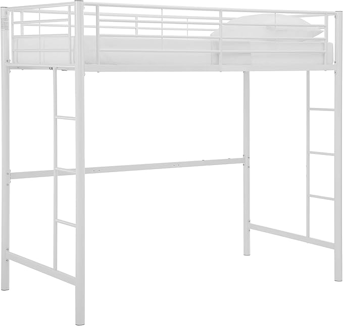 Walker Edison Timothee Urban Industrial Metal Twin over Loft Bunk Bed, Twin Size, White