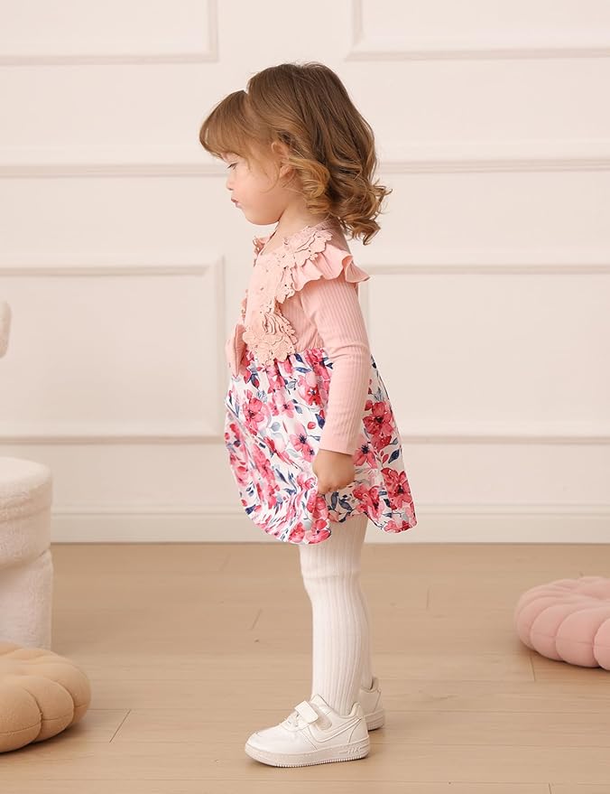 Baby Girl Dress Fall Flower Ruffle with Lace Headband Toddler Girls 3M-3T Infant Dresses Winter Baby Girl Clothes