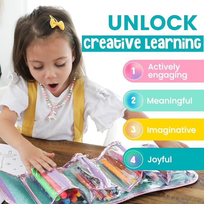 Amitié Lane Silly Scented Markers For Kids. Arts & Crafts Unicorn Gifts for Girls 6-8. Fun Kids Toys For Girls that includes Unicorn Markers, Crayons, Stickers and Carrying Case.