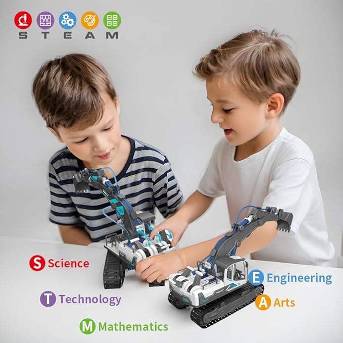 STEM Building Blocks Assembled Engineering Vehicle Hydraulic Power System, Science and Technology Small Production Science Experiment Set Educational Toys,Perfect for Boys Age 8-12