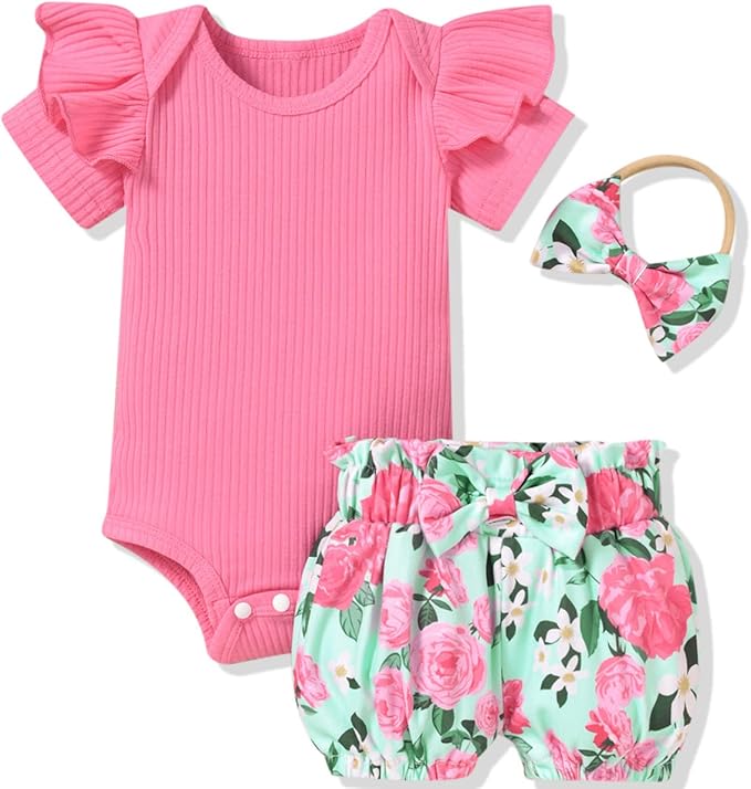 Aalizzwell Baby Girls Ribbed Bodysuit Bloomer Shorts Outfits Summer Clothes