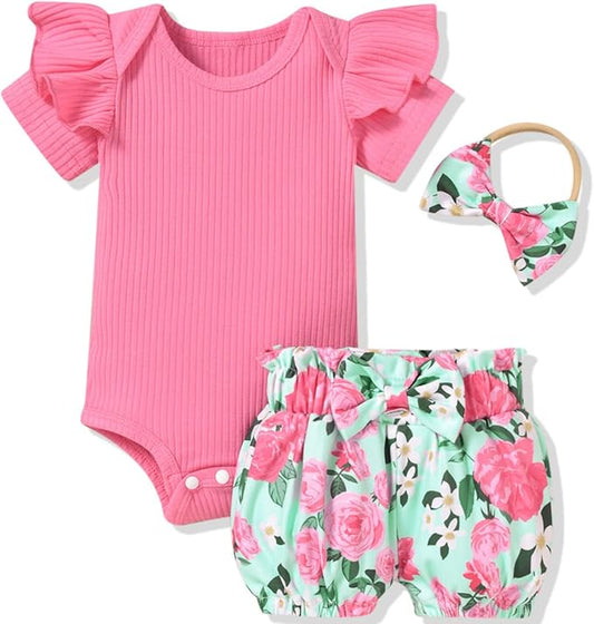 Aalizzwell Baby Girls Ribbed Bodysuit Bloomer Shorts Outfits Summer Clothes