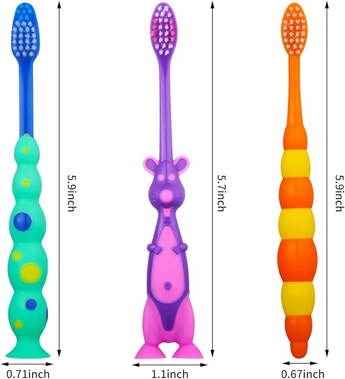 24 Pieces Toddler Toothbrush Bulk Kids Toothbrush Pack Manual Baby Toothbrushes with Covers Suction Cup Toothbrush Lovely Soft Bristle Animal Toothbrush for Kids Sensitive Teeth