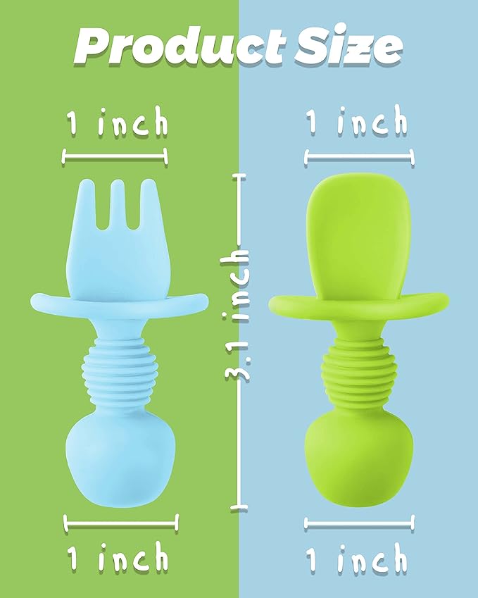 6 Pcs Silicone Baby Spoons First Stage and Fork, Toddler Utensils for Led Weaning, Chewable for Self-Feeding