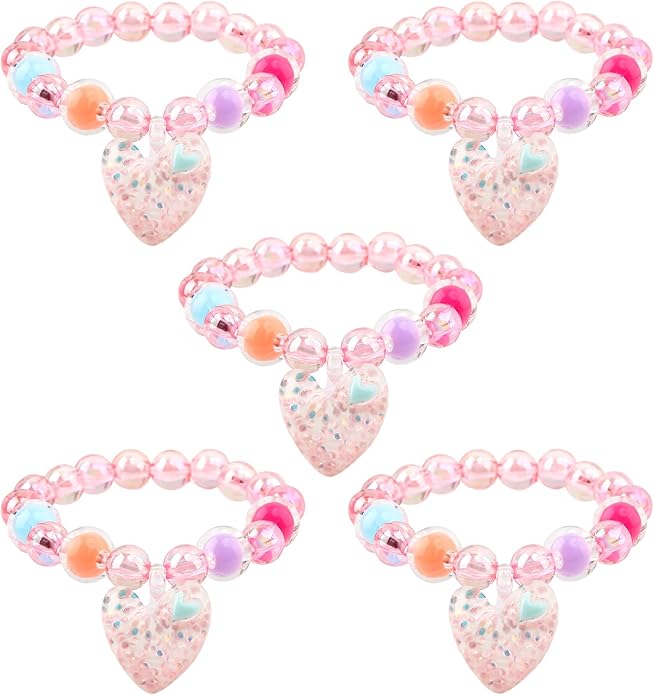 5Pcs Bracelets for Girls Kids, Cute Stretchy Bead Bracelets with Floral Bow pendant Little Girl Friendship Bracelets Costume Jewelry Princess Party Favors for Halloween, Christmas