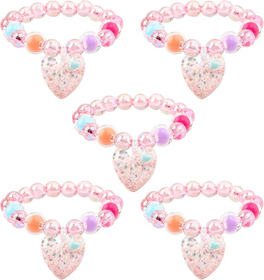 5Pcs Bracelets for Girls Kids, Cute Stretchy Bead Bracelets with Floral Bow pendant Little Girl Friendship Bracelets Costume Jewelry Princess Party Favors for Halloween, Christmas
