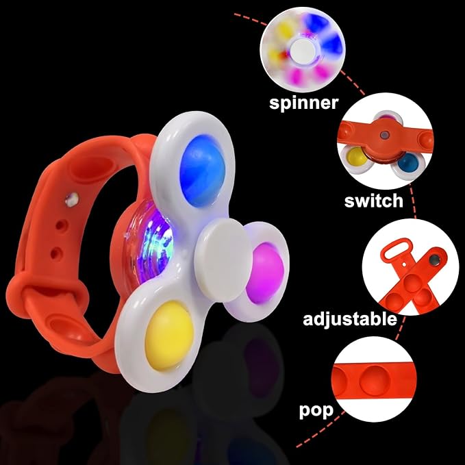 25Pack LED Light Up Fidget Spinner Bracelets, Glow in The Dark Party Favors for Kids 4-8-12, Carnival Prizes, Birthday Return Gifts, Goodie Bag Stuffers
