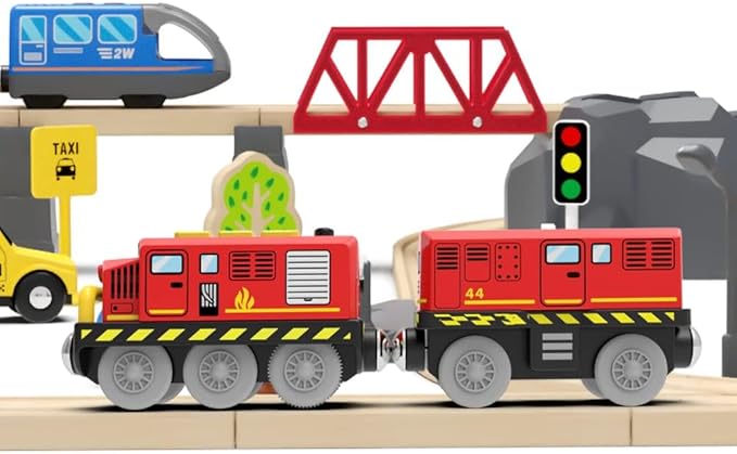 Train Toys Battery Operated Locomotive Train for Wooden Track, Motorized Train for Toddlers with Magnetic Connection, Compatible with Thomas, Brio, Chuggington, Melissa and Doug