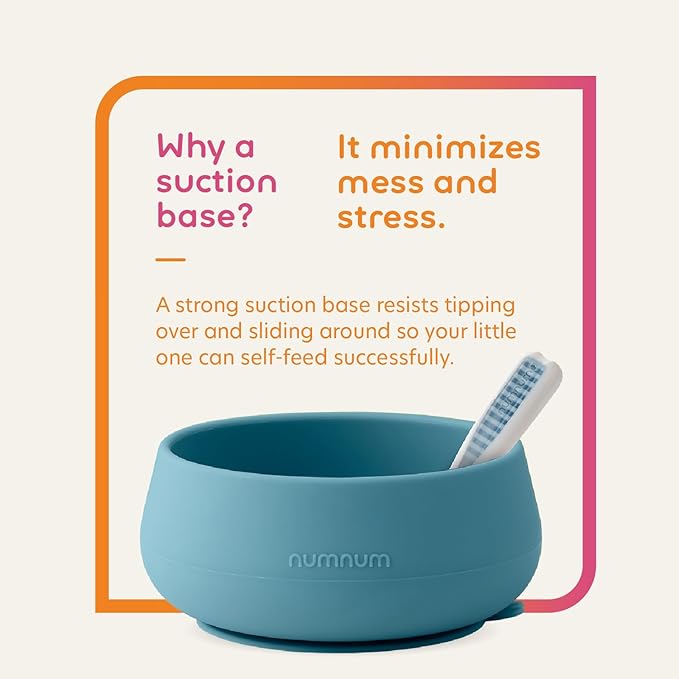 NumNum Suction Bowl + Pre-Spoon GOOtensils Self Feeding Set for Babies & Toddlers | Baby Spoon Set (Stage 1+ 2) | 100% Food Grade Silicone BPA-Free | Strong Suction | 4 months+ (Mauve)