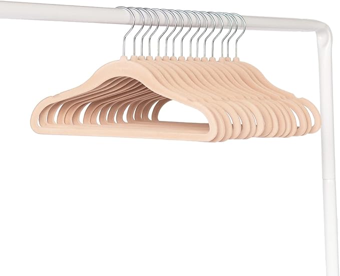 3 Sprouts Velvet Baby Hangers - Non-Slip Hanger for Infant, Toddler, Baby Clothes - Closet Kids Hangers with Slim Design, Nordic Colors, Pack of 30 - Hazelnut