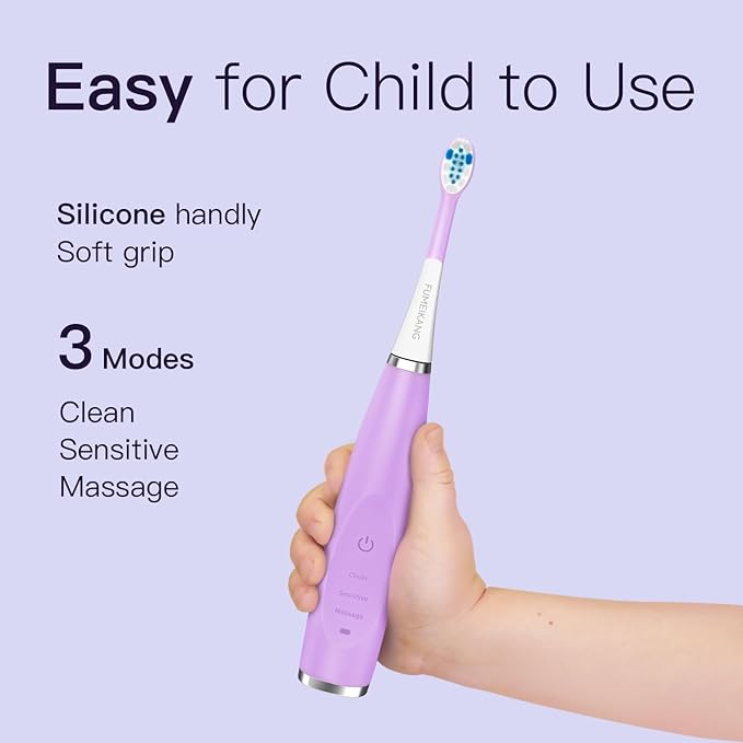 Kids Electric Toothbrushes Sonic Rechargeable Tooth Brush Gifts for Boys and Girls Smart Timer Power Toothbrush - Blue 3 4 5 6 7 8 9 10 11 12 (Purple)