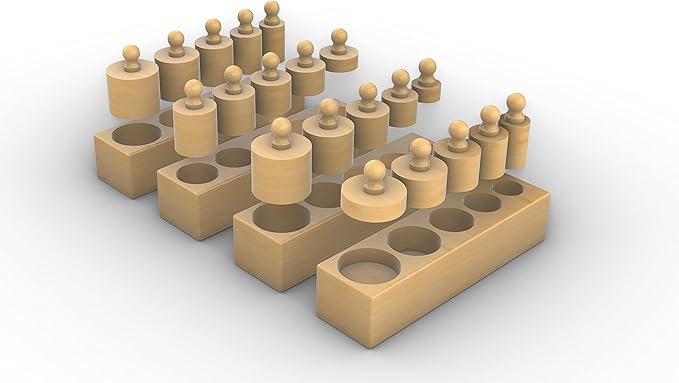 Adena Montessori Knobbed Cylinders Blocks Home Preschool 2 3 Years OldToys (Primary Color Knobbed Cylinders)