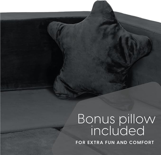 Milliard Kids Couch - Modular Kids Sofa for Toddler and Baby Playroom/Bedroom Furniture (Black) with Bonus Pillow