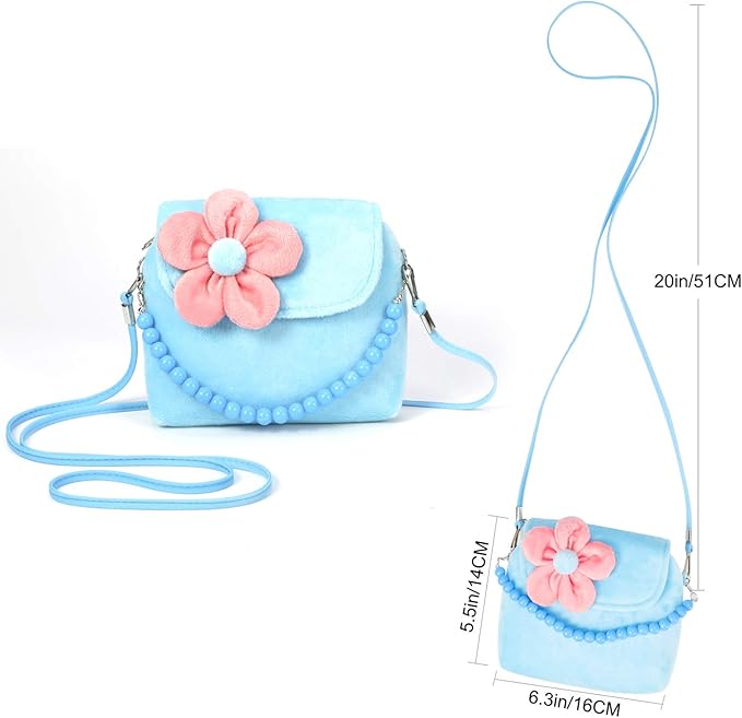 Kids Jewelry Little Girls Plush Handbag Necklace Bracelet Earrings Ring Hair Clips Set, Princess Costume Jewelry Party Favors Gift for Dress up Pretend Play (3-8 Years)