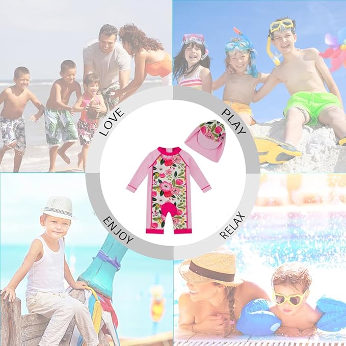 upandfast Baby/Toddler Swimsuit UPF 50+ Sun Protection One Piece Zipper Bathing Suit with Sun Hat Infant Beach Swimwear