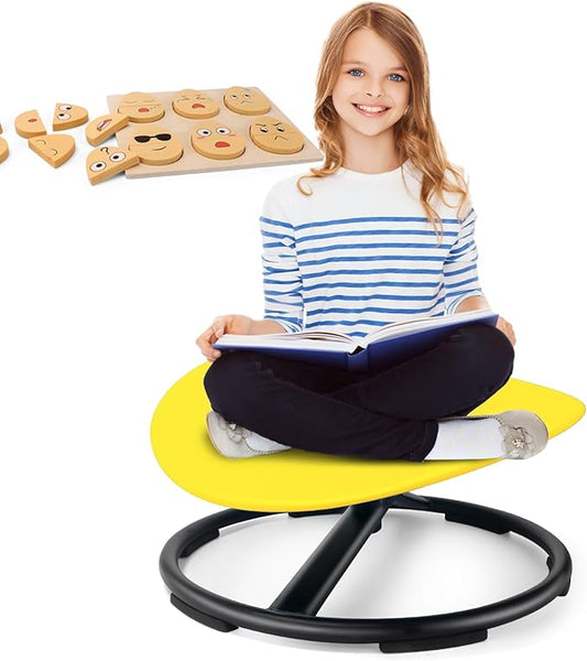 Kids Sensory Swivel Chair, Autism Sensory Chair, Spinning Chair for Autistic Kids, Small Space, Spin Seat, Metal Base, Non-Slip Design, Yellow