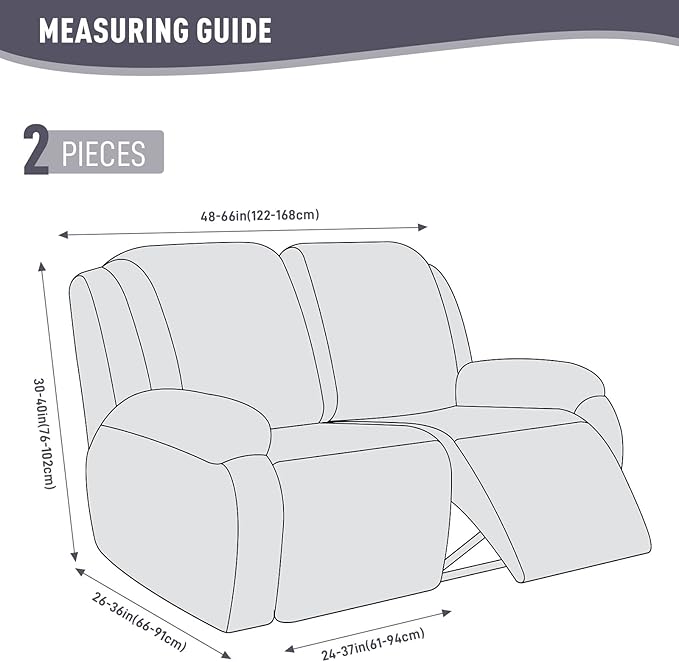 KinCam Recliner Covers, Stretch Reclining Chair Covers, Recliner Sofa Slipcovers Stripe Jacquard Recliner Couch Covers Furniture Protector Covers for Pet Kid (2 Seater, Light Gray)