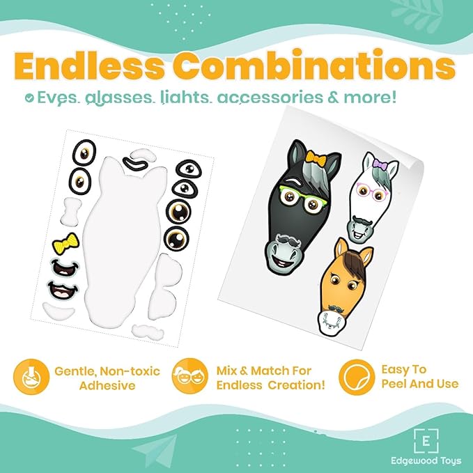 24 Make A Horse Sticker Sheets - Includes Brown, Black, & White/Grey Horses - Fun Craft Activity for Children - Perfect Party Favors for Horse, Petting Zoo & Barn Themed Birthday Parties