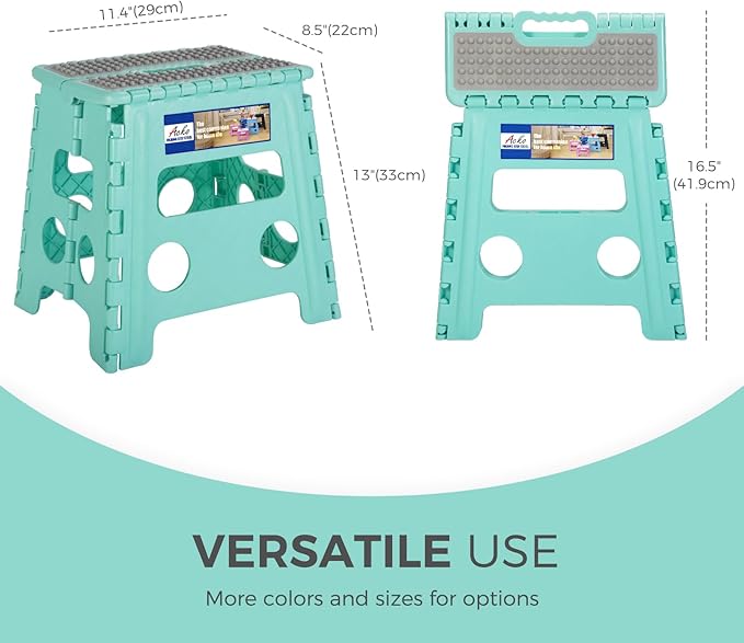 ACKO 10pack Folding Step Stool 13 Inch Stool Heavy Duty Plastic Foldable Step Stools for Kids, Stepping Stool with Handle, Folding Stool Suitable for Kitchen Hold Up to 300 LB (Teal)