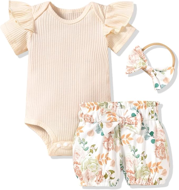 Aalizzwell Baby Girls Ribbed Bodysuit Bloomer Shorts Outfits Summer Clothes