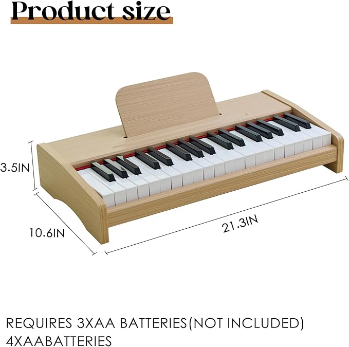 Kids Piano Keyboard, 37 Keys Digital Piano for Children, Toddler Music Educational Instrument Toy Wood Piano for 3+ Girls and Boys