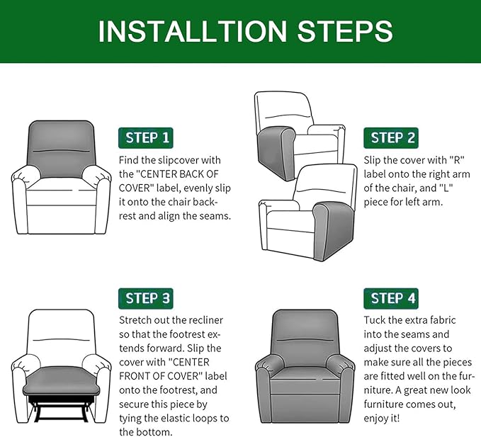 FUANGUI Recliner Chair Cover 4-Pieces Lazyboy Cover for Recliner Chair with Storage Pockets Furniture Protector for Living Room, Jacquard Sofa Slipcover for Kids, Pets, Dog and Cat, 14
