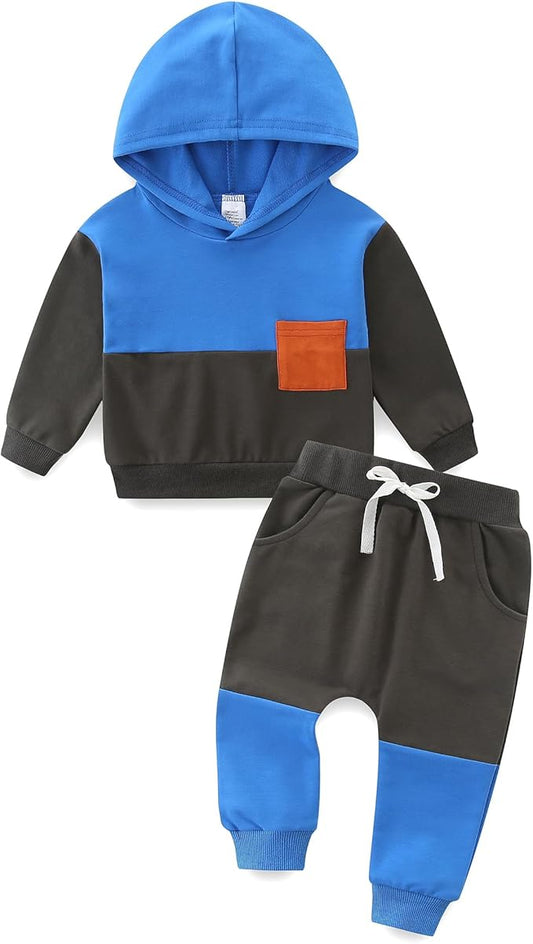 Baby Boy Outfits Short Long Sleeve Pants Clothes Set Spring Summer Hooded Patchwork Sweatshirt