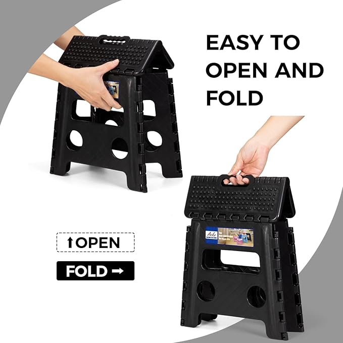 ACKO 10pack Folding Step Stool 13 inch Height Premium Heavy Duty Foldable Step Stools for Adults and Kids, Kitchen Plastic Small Collapsible Stepping Stool Hold Up to 300 LB Dot Black