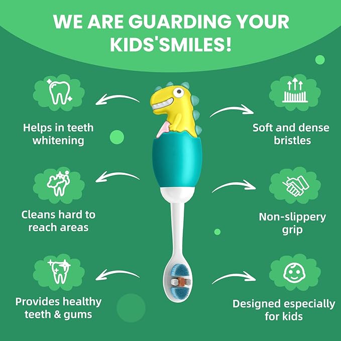 Kids Manual Toothbrush, Extra Soft Bristle Toddler Toothbrush with 10000 Bristles, Kids Travel Toothbrush Designed for Delicate Teeth & Gums for Children 2-7 Years (Light Green)