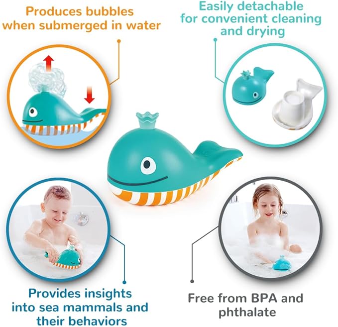 Hape Bubble Blowing Whale | Baby Squirt Toy for Bath Time Play, Blue