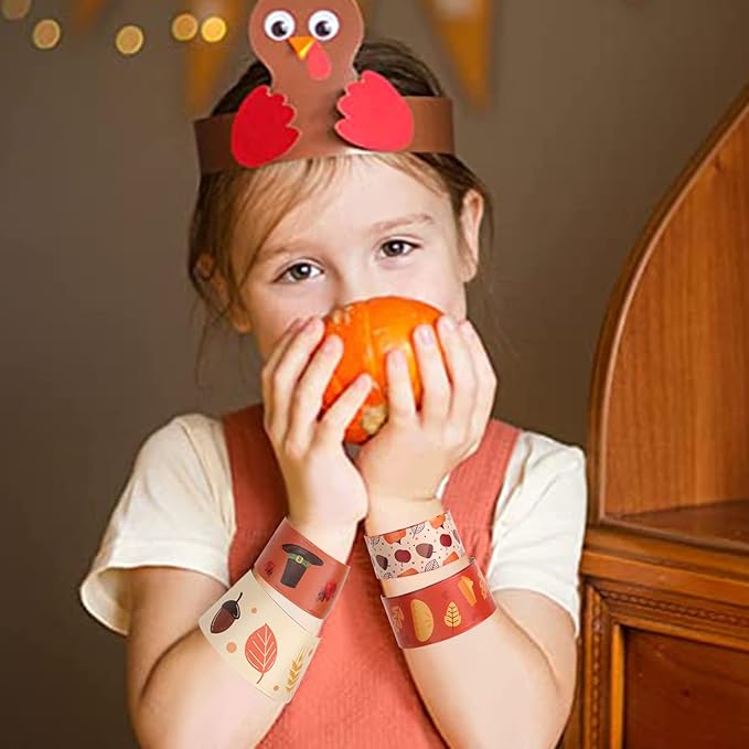 96PCS Thanksgiving Maple leaf Themed Slap Bracelets for Thanksgiving Party Favors, Fall party Favors,Birthday Party Favors,Classroom Prizes ,24 Designs