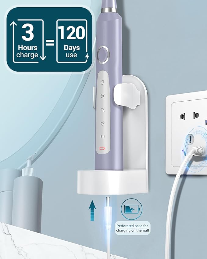 Rtauys M5 Sonic Electric Toothbrush for Adults and Kids - Rechargeable Electric Toothbrush Kids Ages 12+ and Adults with 8 Brush Heads & Travel Case, 120 Days Battery Life - Light Purple