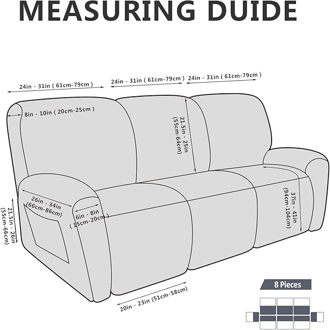 molasofa Recliner Sofa Covers - 8 Pieces Stretch Leather Like Large Couch Covers for 3 Seats Reclining Slipcovers Soft Jacquard Pattern Furniture Protector with Elastic Bottom (Chocolate)