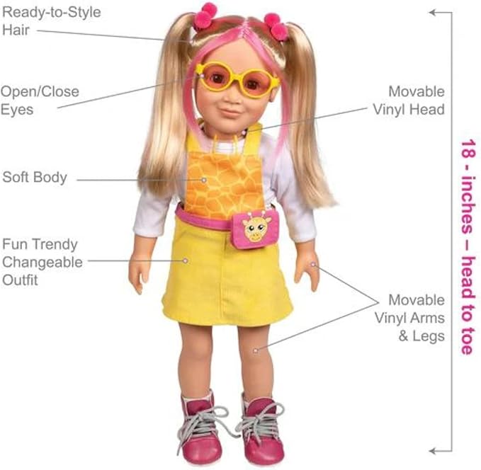 ADORA Amazon Exclusive Amazing Girl Dolls - 18” Realistic Doll in Soft Vinyl, Huggable Body and Dressed in a Chic, Changeable Outfit Birthday Gift for Ages 6+ - Lucy