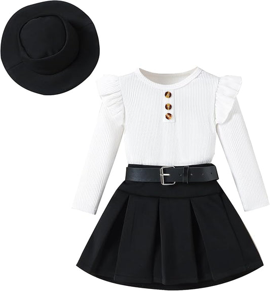 Fernvia Toddler Baby Girl Fall Winter Skirt Set Turtleneck Ribbed Long Sleeve T-Shirt Top & Plaid Skirts Dress 2Pcs Outfits