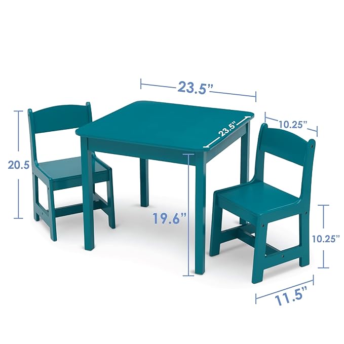 Delta Children MySize Kids Wood Table and Chair Set (2 Chairs Included) - Ideal for Arts & Crafts, Snack Time, Homeschooling, Homework & More, Greenguard Gold Certified, Teal