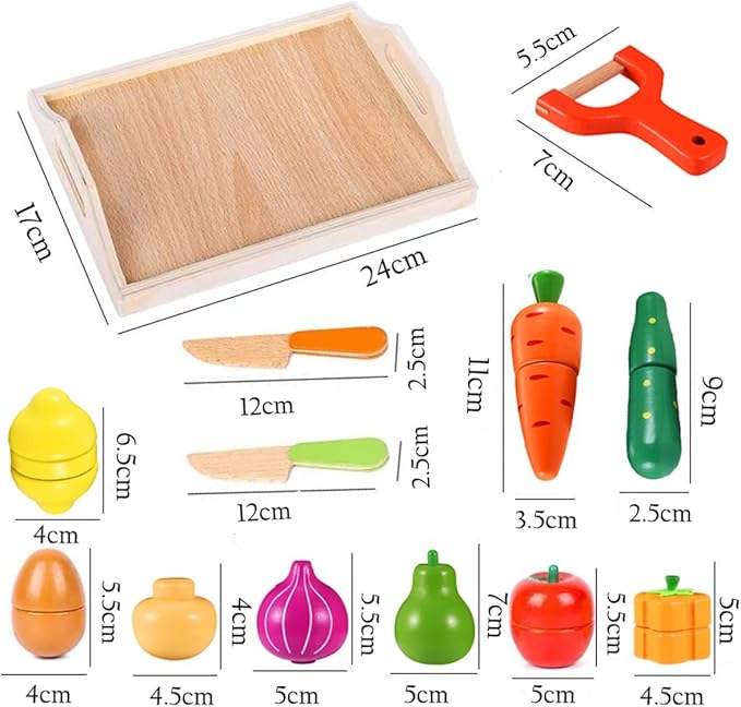 Wooden Toys Food for Kids Kitchen - Play Food Cutting Fruits and Vegetables Set for Pretend Role Play