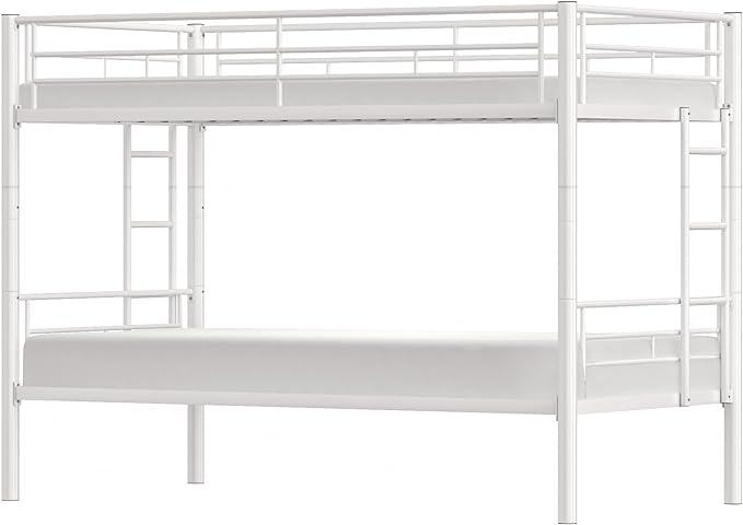 VECELO Twin Over Twin Bunk Bed with Built-in Ladder and Safety Guardrail, Heavy Duty Metal Bunkbeds, Space Saving, No Box Spring, White