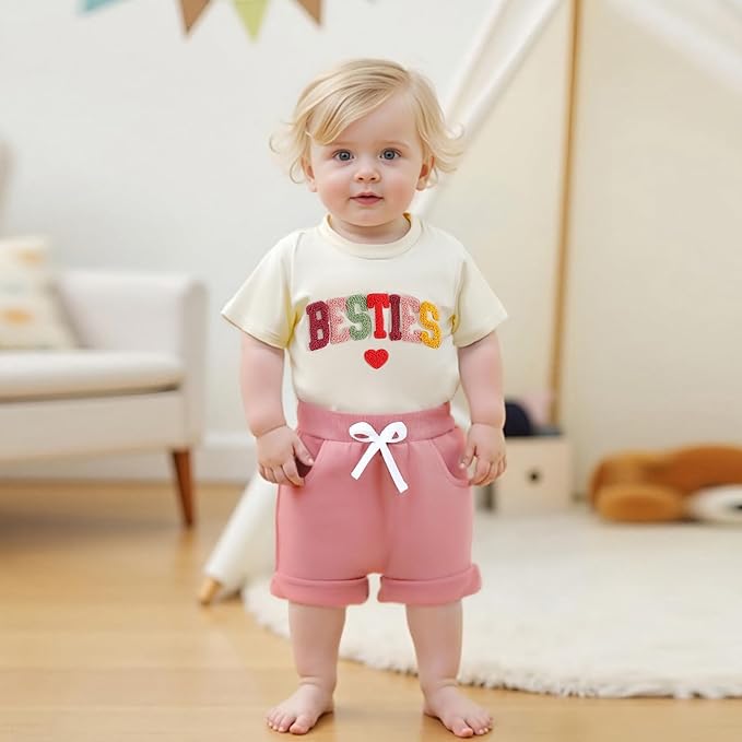Douhoow Baby Girl Outfits Letter Print Short Sleeve Baby Girl Tops and Toddler Shorts 2 Pcs Girls Summer Clothes