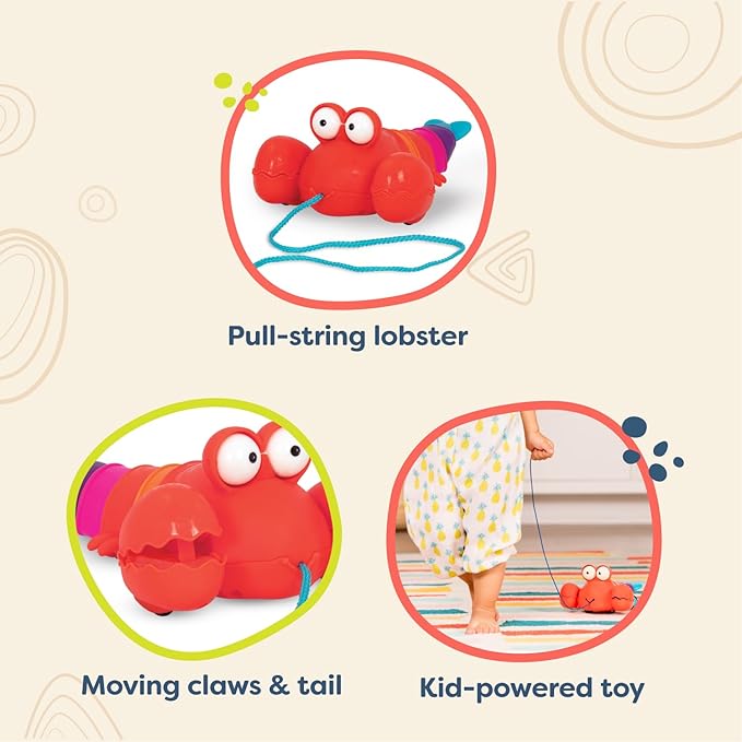 B. toys- Pull Along Lobster Toy - Waggle-A-Longs – Pinchy Pat- Developmental Toy-Push or Pull –Walking Toy with String – Baby, Toddler, Kids – 18 Months