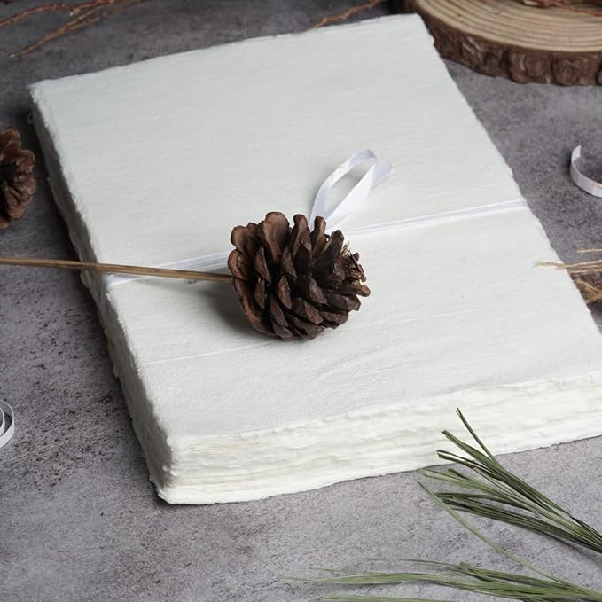 50 Sheets - Rough/Textured Watercolor Paper - 6 X 4 inches(150GSM) - Handmade/Deckle Edge Paper Made from Virgin Egyptian Cotton - Off-White by Leather Village