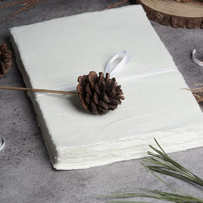 50 Sheets - Rough/Textured Watercolor Paper - 12.5 X 16.5 inches(150GSM) - Handmade/Deckle Edge Paper Made from Virgin Egyptian Cotton - Off-White by Leather Village