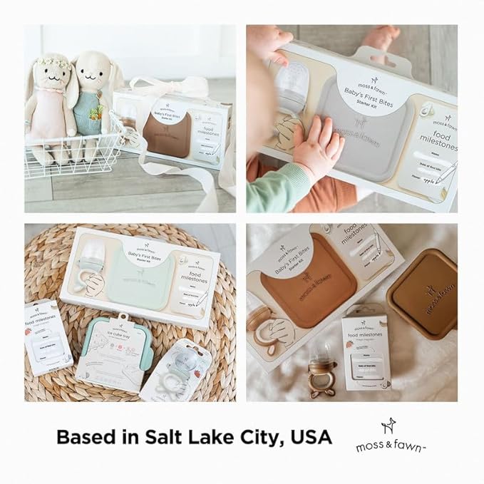 Baby’s First Bites Starter Kit – Ice Cube Tray, Forage Feeder, Freezer Mold & Pacifier Feeder – Milestone Magnet for Food Tracking & Feeding Tips – Baby Food Prep Essentials - Dew