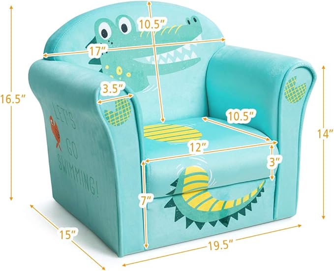 Costzon Kids Couch, Children's Sofa Armrest Chair with Pattern, Toddler Furniture w/Sturdy Wood Construction, Preschool, Lightweight Kids Couch Sofa Chair for Aged 1-5 Boys & Girls Gifts, Crocodile