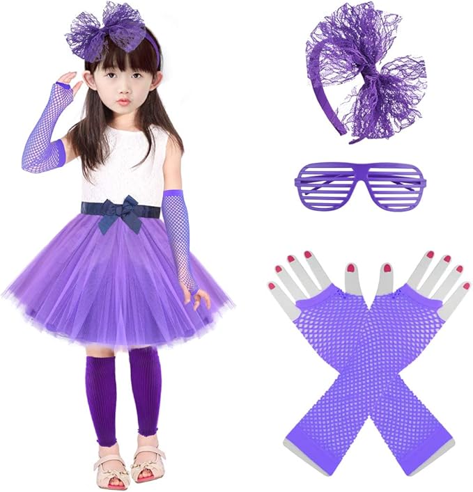 Kids 6 in 1 Costume Accessories 1970s 1980s Fancy Outfits and Dress for Cosplay Party Theme Party for Girl